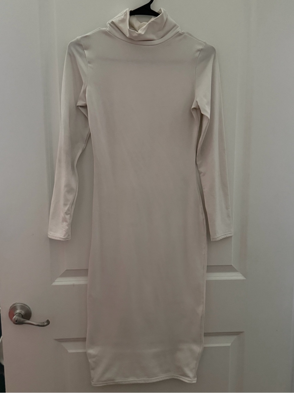 Women's Cream Turtleneck Long Sleeve Bodycon Dress